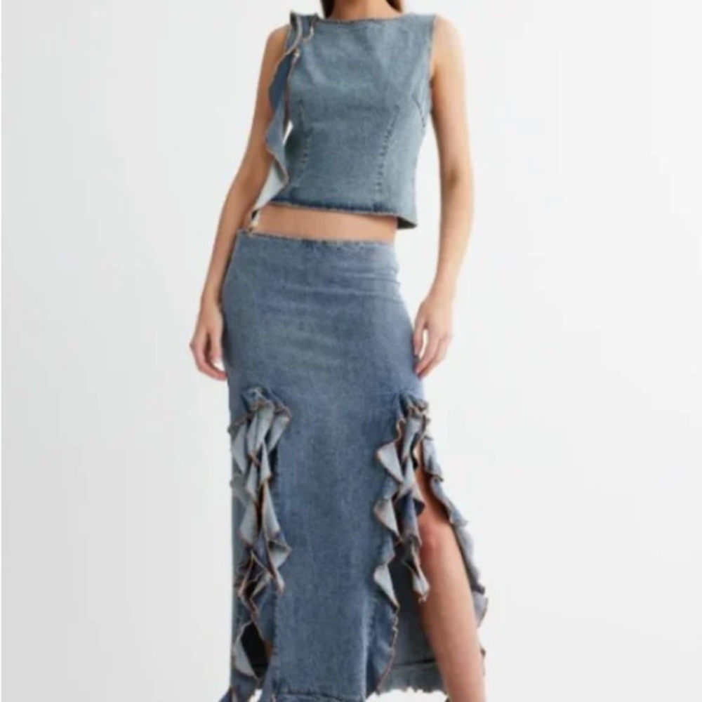 Lioness RENDEZVOUS TOP and SKIRT - FADED DENIM